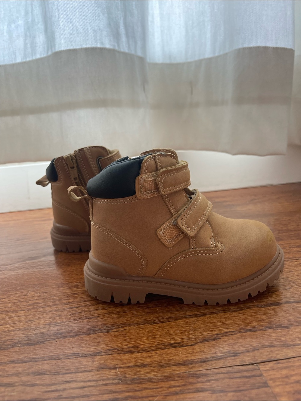 Toddler Tan Ankle Boots with Double Velcro Straps